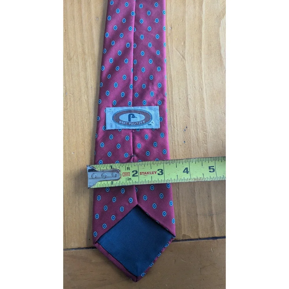 Bert Pulitzer Mens‎ Silk Tie Burgundy Red Blue Geometric Medallion Pattern
